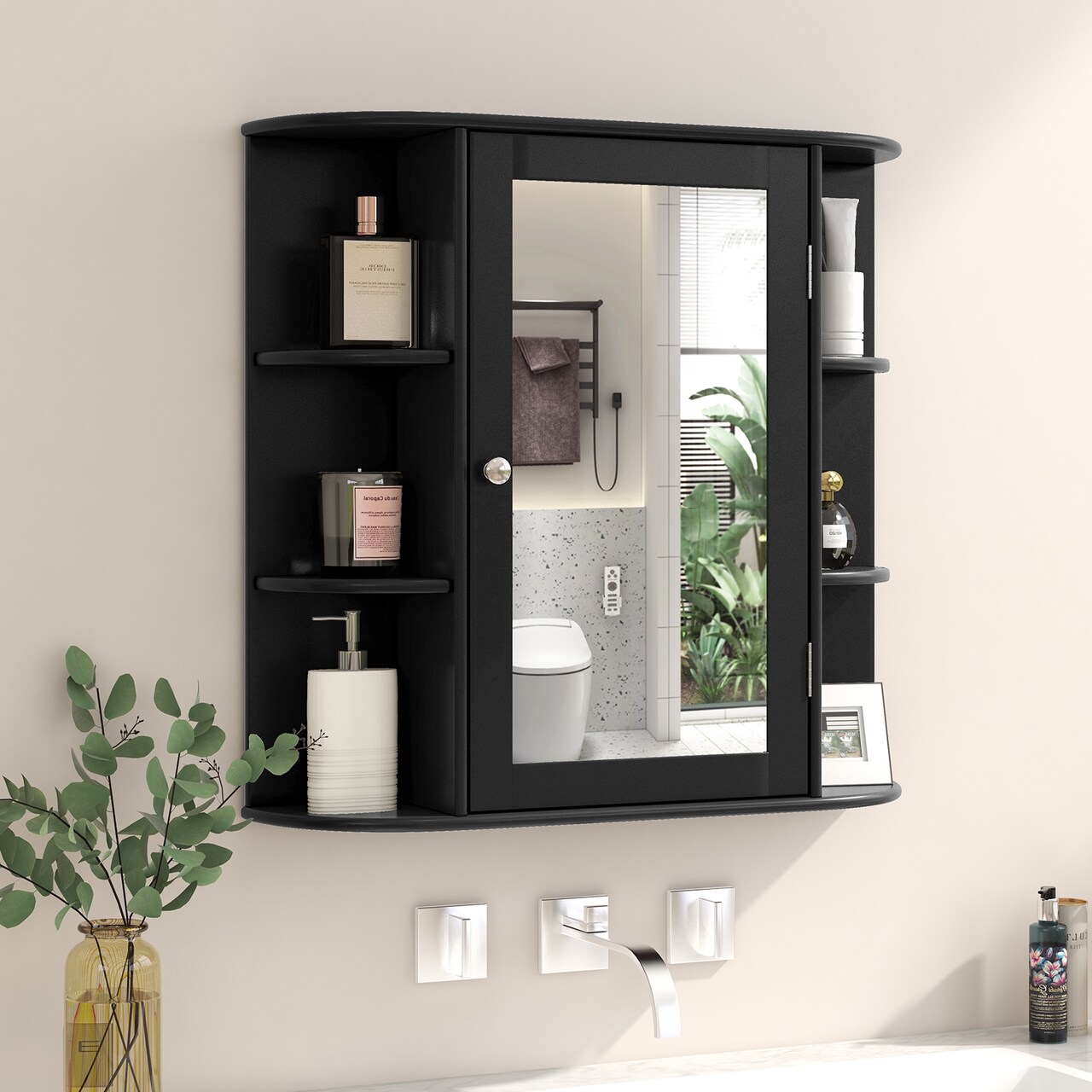 Wall Mounted Mirror Storage Cabinet with Shelves for Bathroom